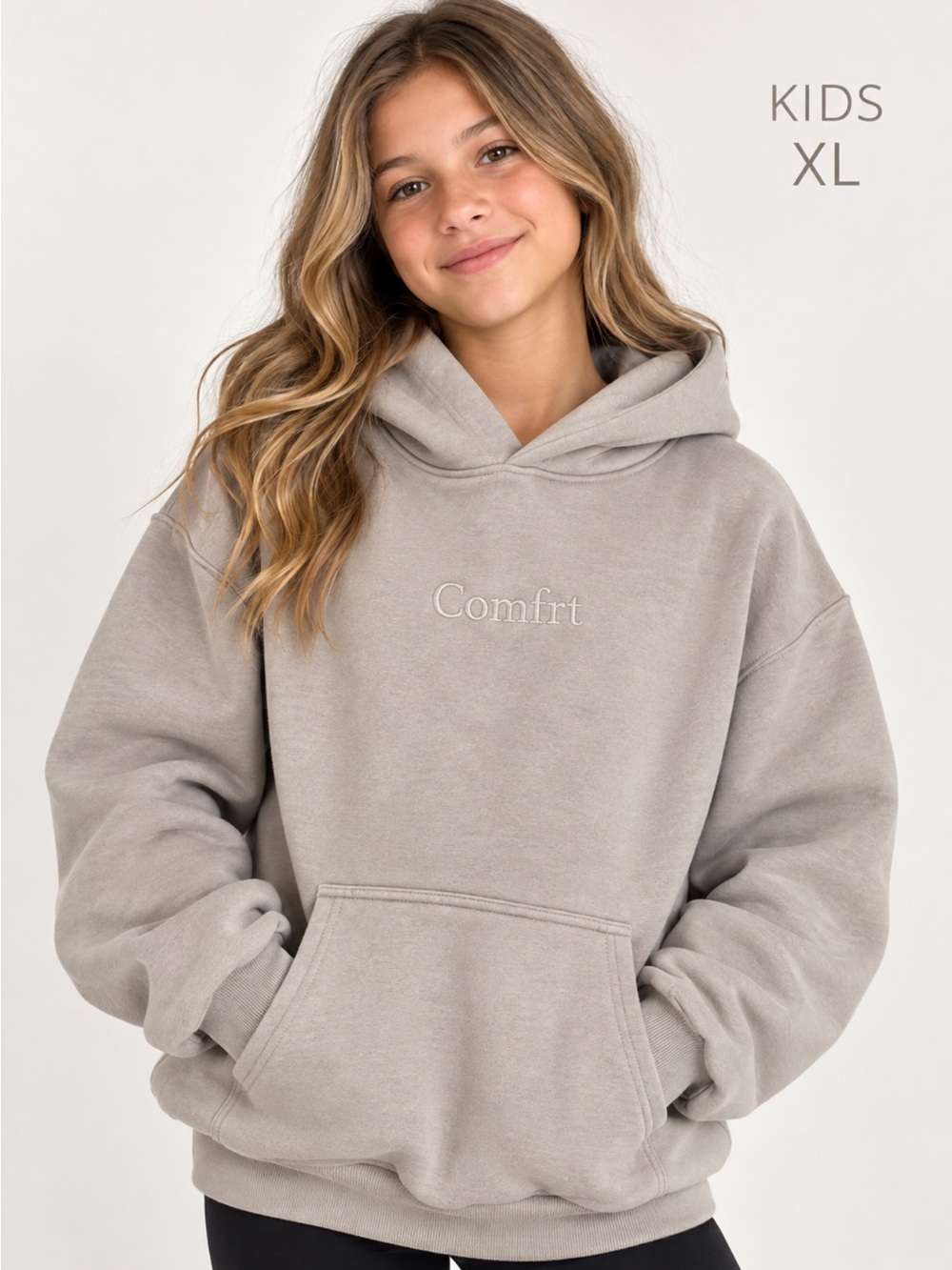 Comfort Kids' Hoodie Jacket in Light Taupe